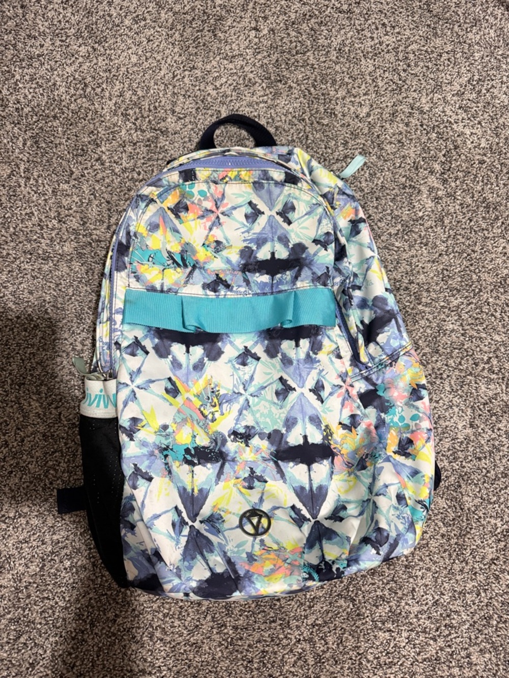 Ivivva Floral Watercolor Backpack in Teal, Navy & Yellow Accents
